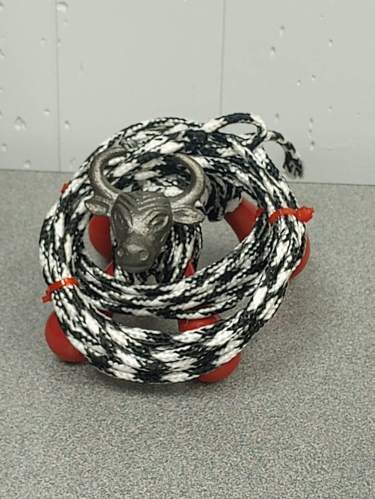 MICRO Mini Cast Iron Brahma Bull Roping Dummy w/ Rooster Crows Ropes Imported