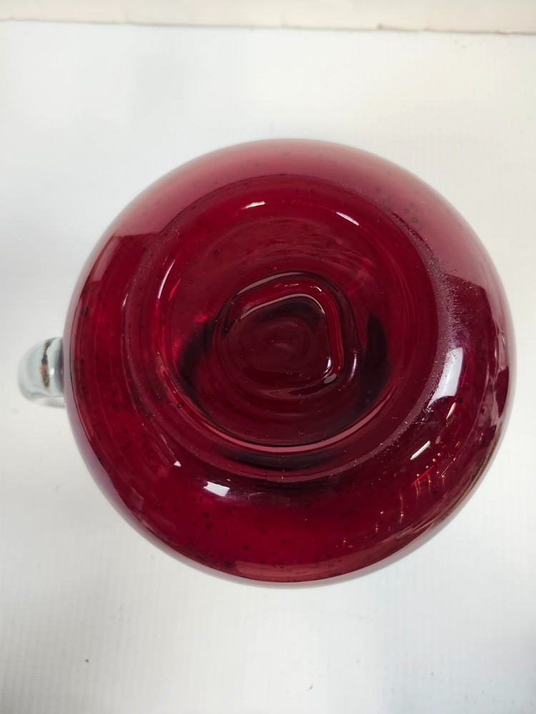 Artland Iris Ruby Red Hand Blown 80 oz Pitcher – 7.25" Tall, Seeded Bubbles