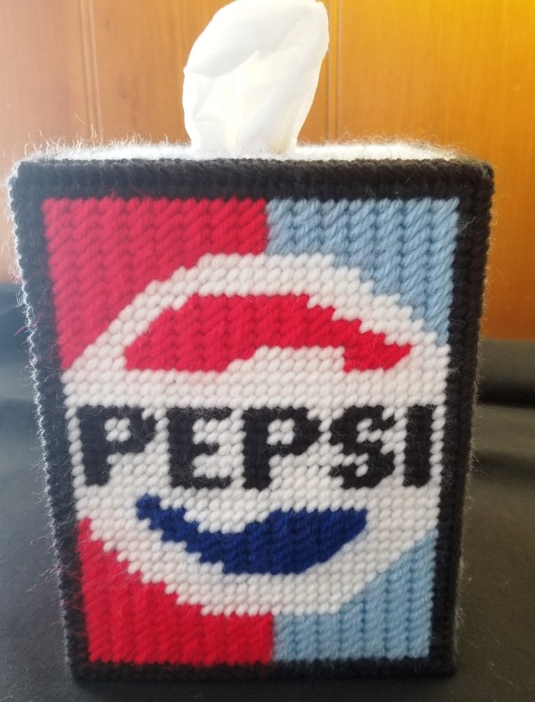 "Pepsi Cola" Tissue Box Cover (Plastic & Yarn) Finished