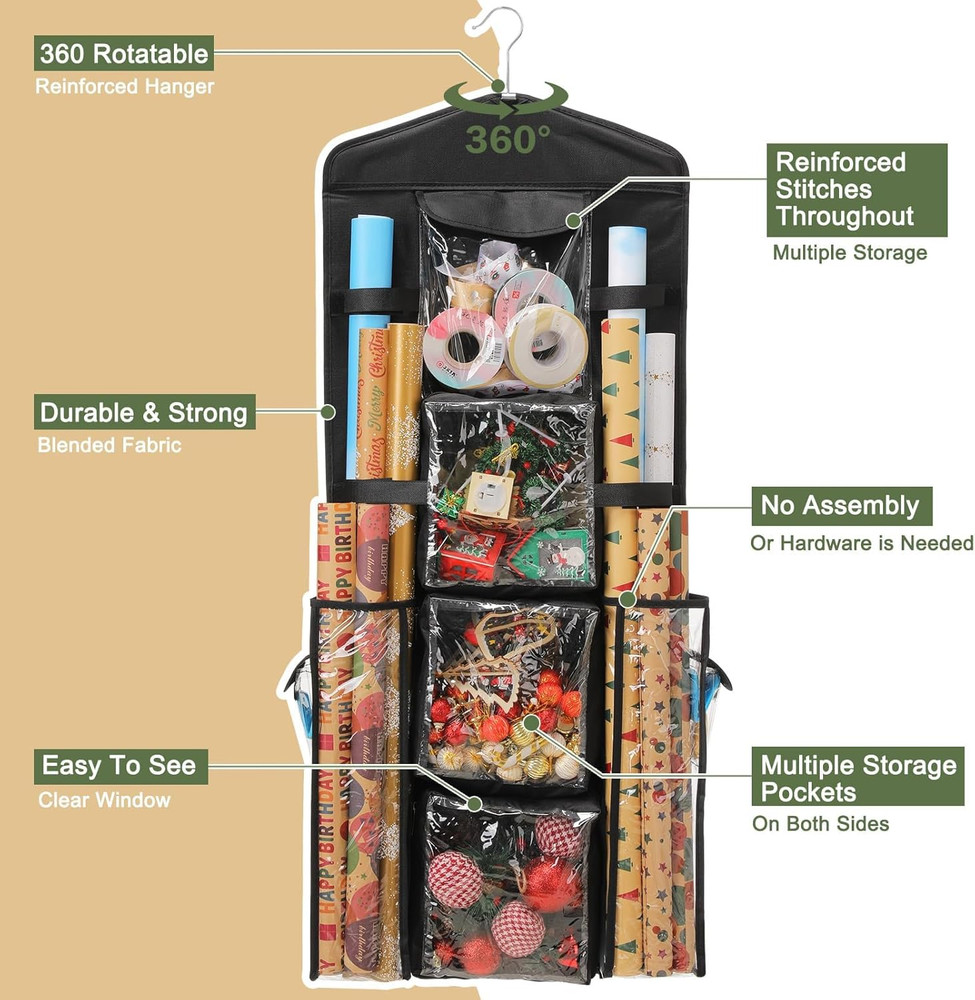Double-Sided Hanging Gift Wrap Storage Organizer