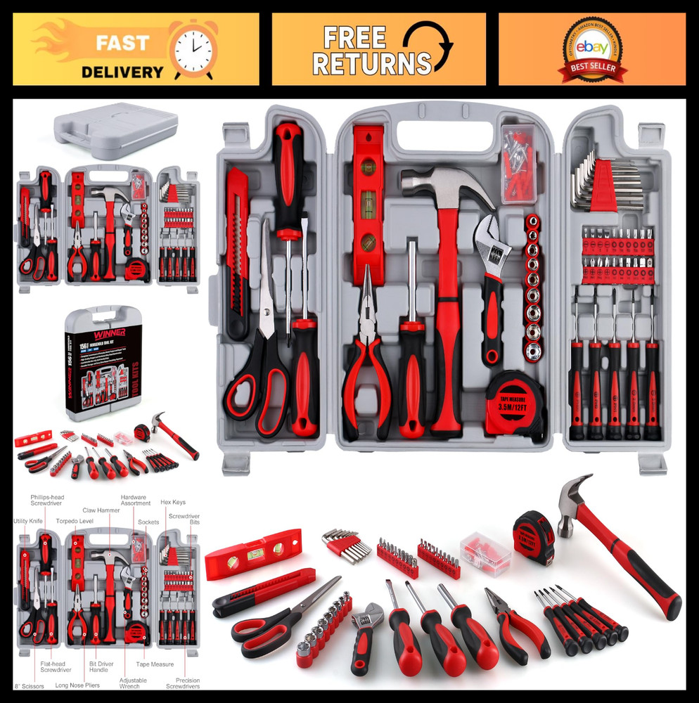 156-Piece All-Purpose Home Tool Kit in Foldable Toolbox | Essential Hand Tools S