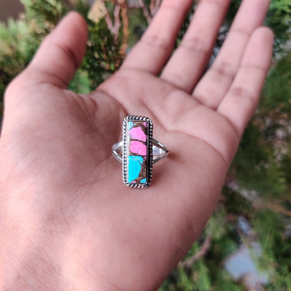 Cotton Candy Gemstone Ring Solid 925 Silver Sterling Statement Ring All Size MK*