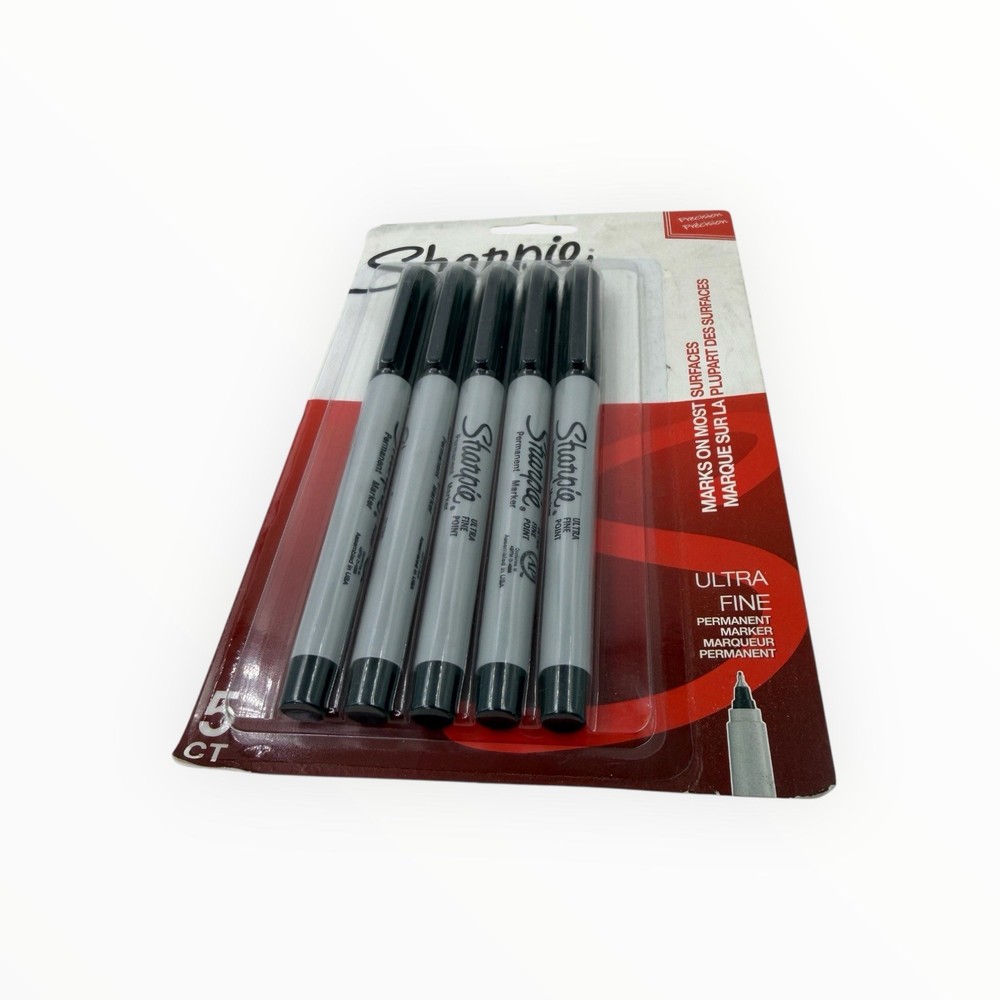 5 Markers Sharpie Ultra Fine Tip Permanent Marker Needle Tip Black Sharpies