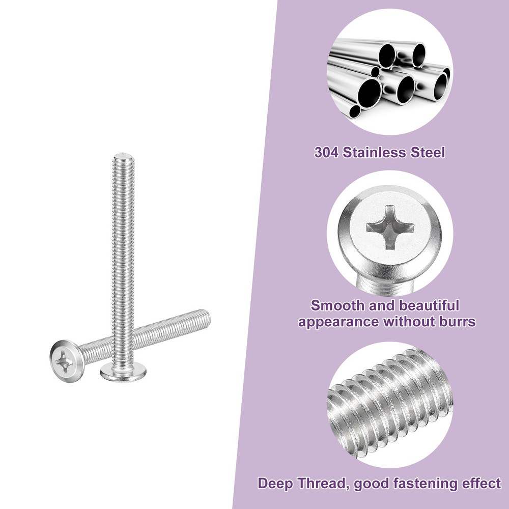 M6x60mm Flat Round Head Phillips Head Screw, 10Pcs Phillips Drive Machine Screw