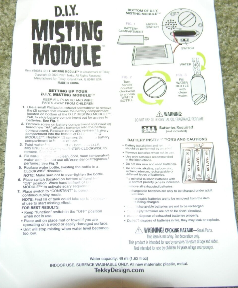 Misting Module Motion Activated Light Mist For Halloween Props New Open box