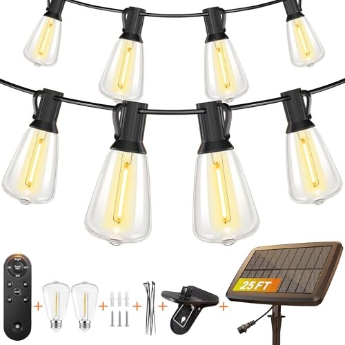 25FT Solar String Lights Outdoor Waterproof with Remote Control 8+2