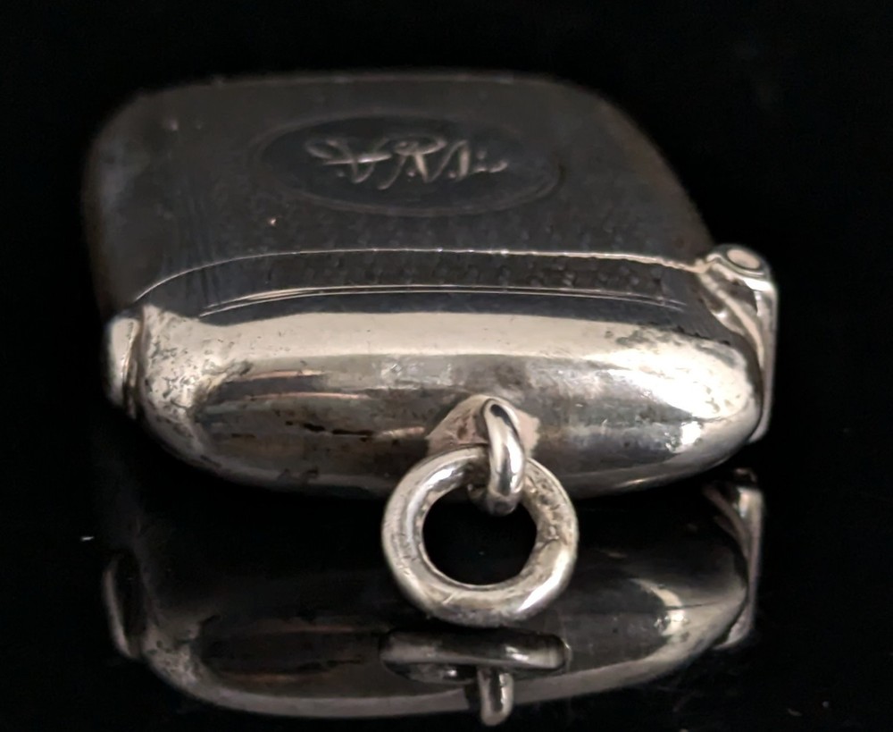 Antique sterling silver vesta case, Victorian, WA initials