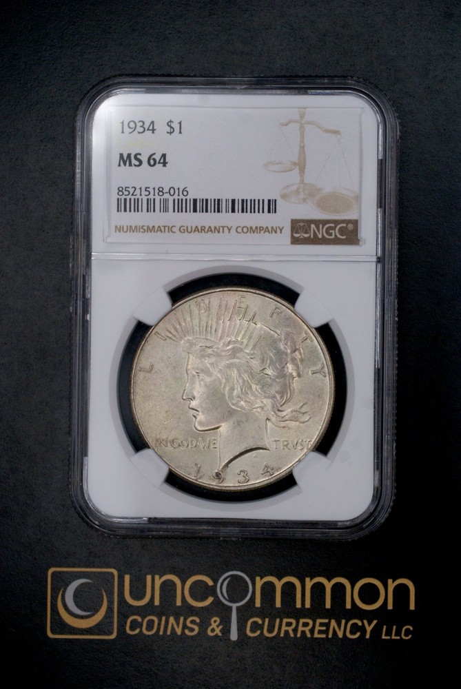 1934 Peace Dollar Graded MS64 by NGC.
