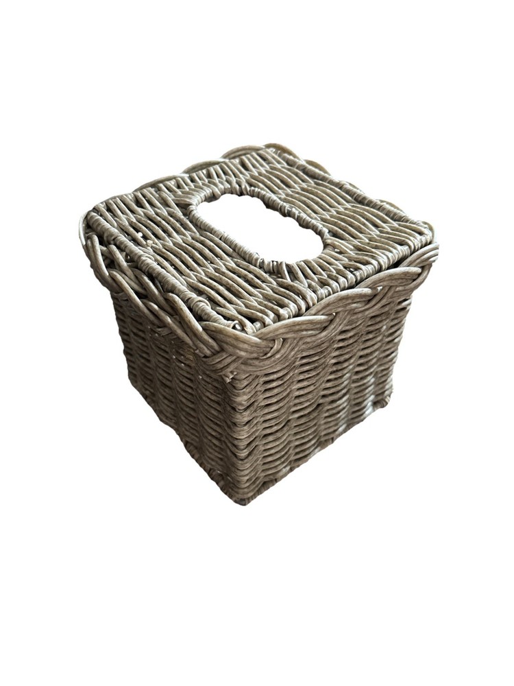 Gray Wicker Tissue Box Cover 6x6