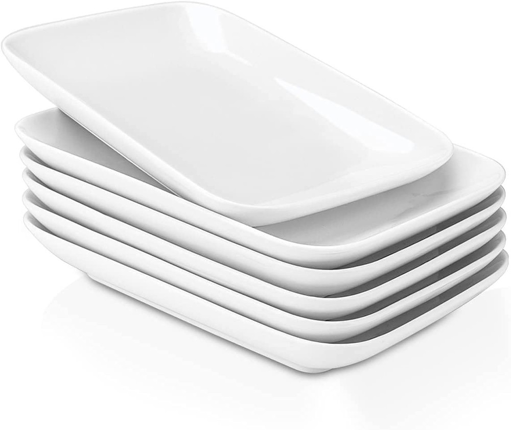 ING 8 Inch Rectangular Appetizer Plates, Porcelain Salad Dert
