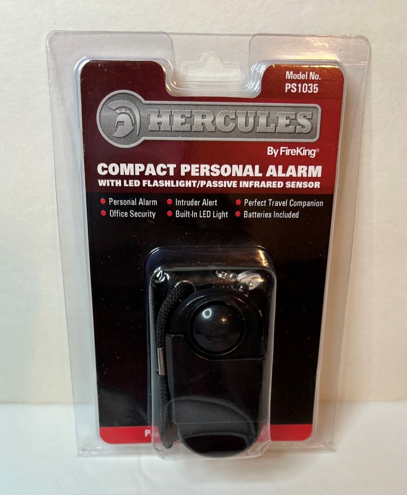 FireKing, Hercules Compact Personal Alarm w/LED Flashlight, PS1035, New