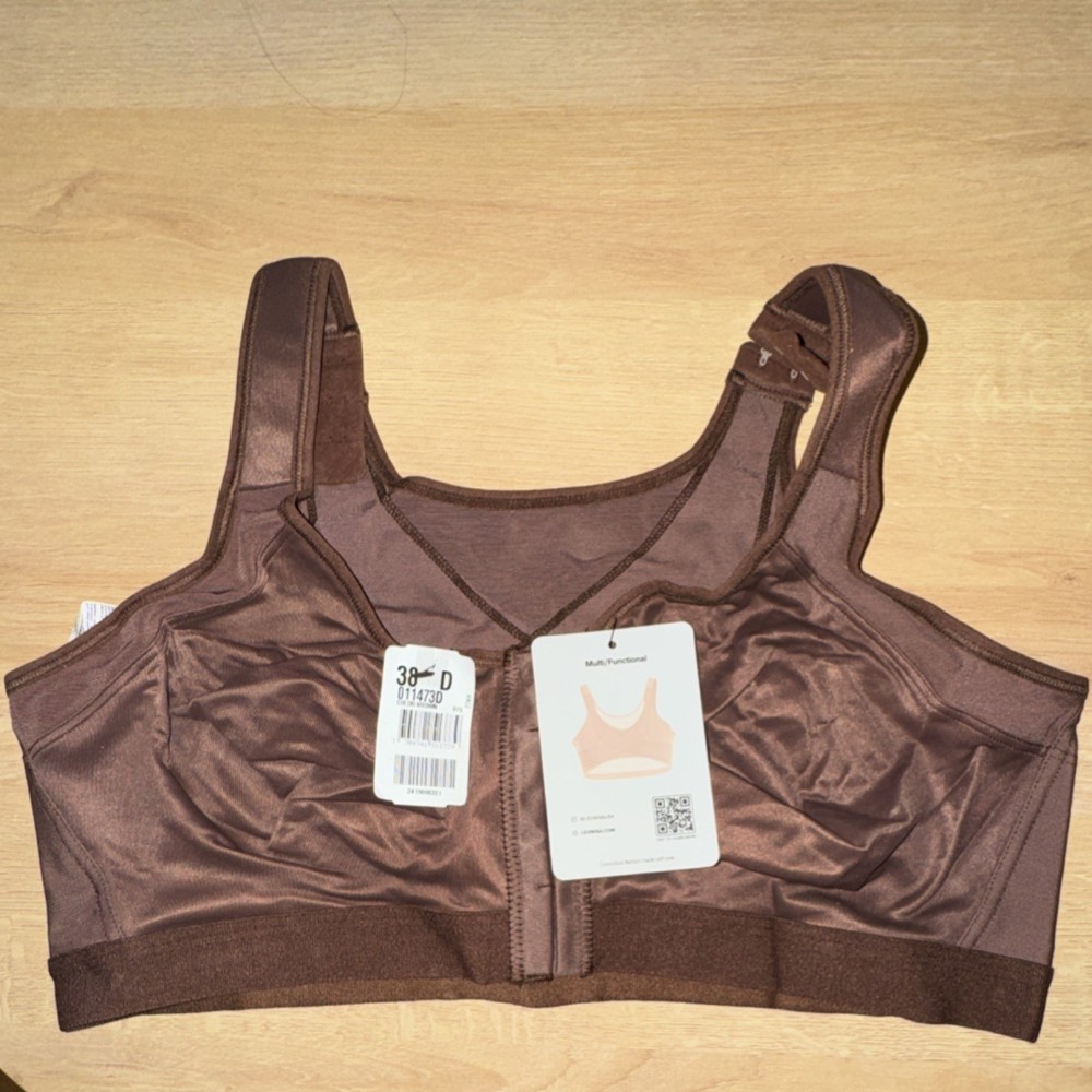 Leonisa Brown 38D Posture Corrector Bra Wireless Full Coverage Adjustable Strap