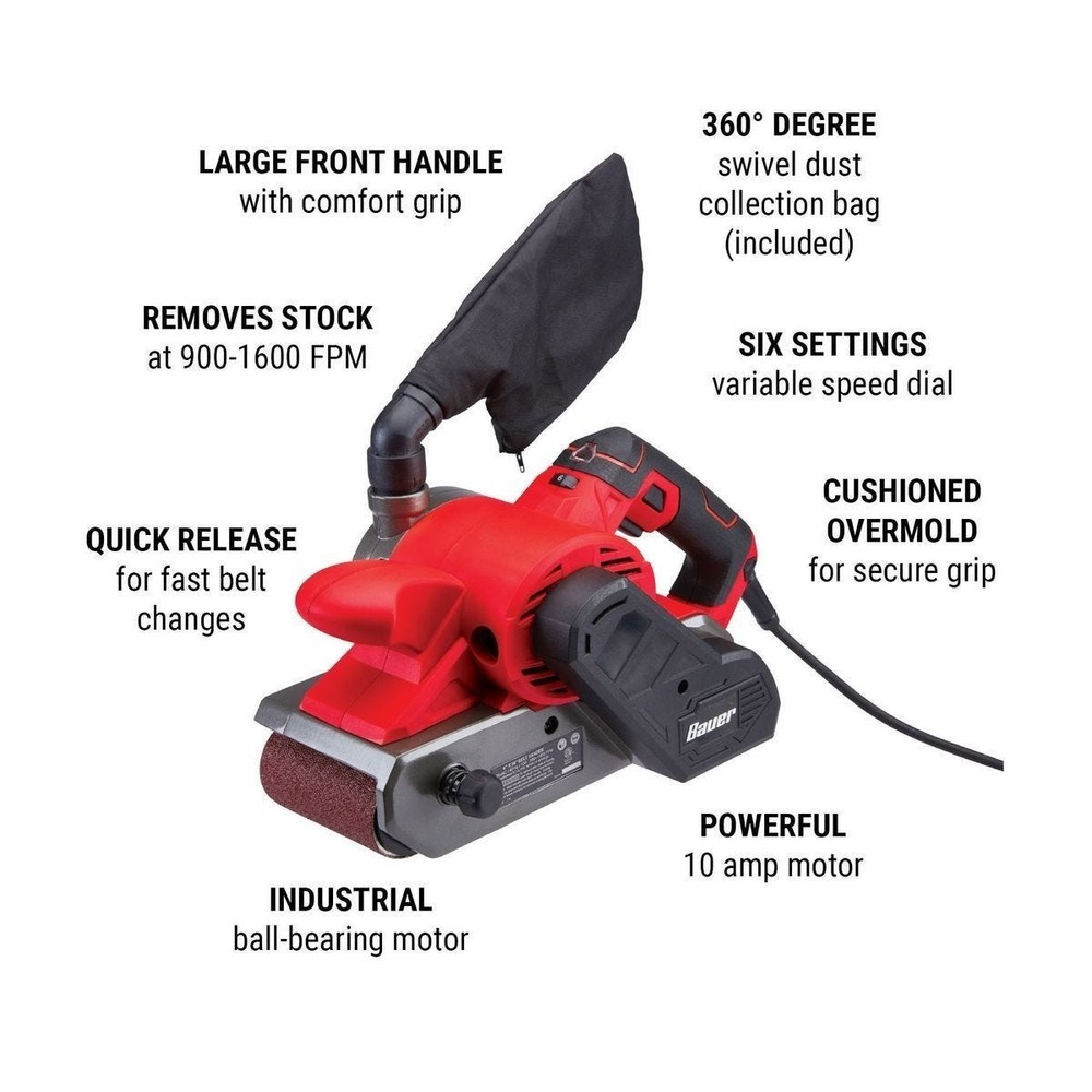 BAUER 10 Amp, 4 in. x 24 in. Variable-Speed Belt Sander