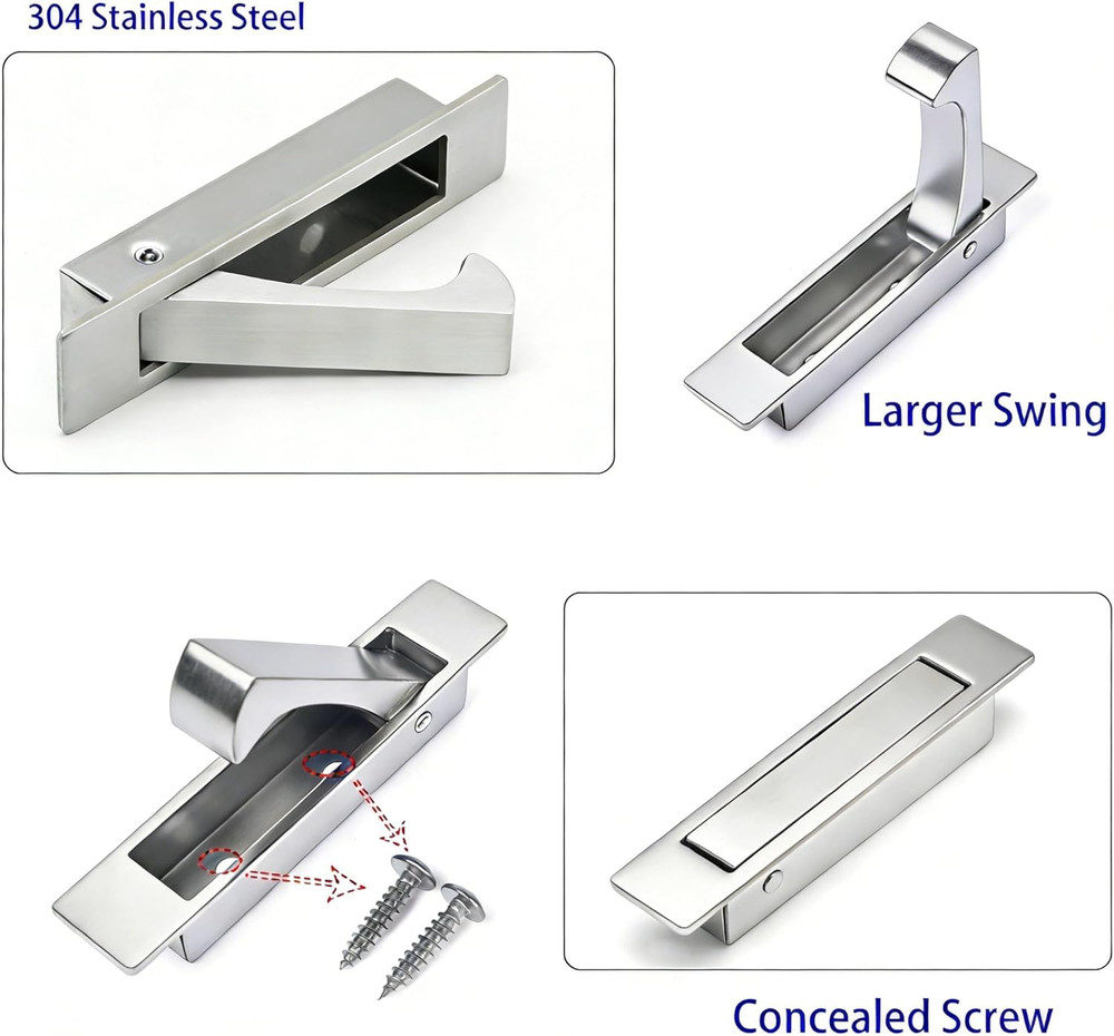 Pocket Pull Handle, Edge Pull, Professional Stainless Steel 304, Flush Mount for