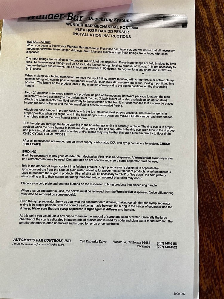 COCO COLA WUNDER-BAR DISPENSING SYSTEMS