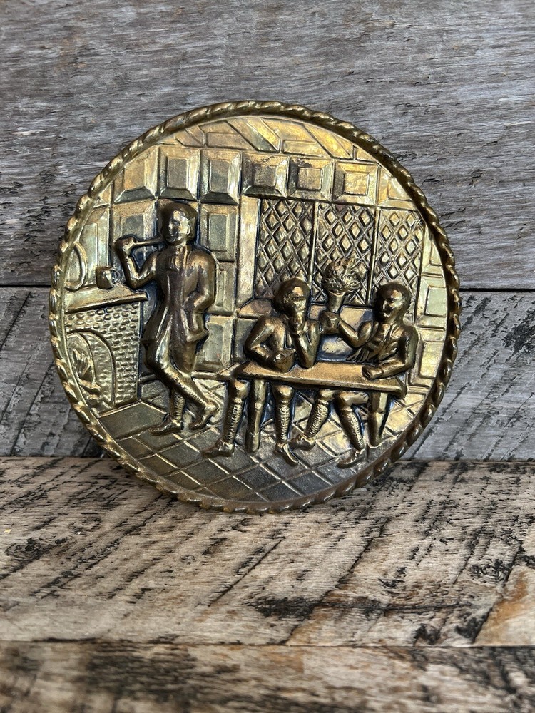 Copper Brass Stamped Wall Container Bar Pub Scene