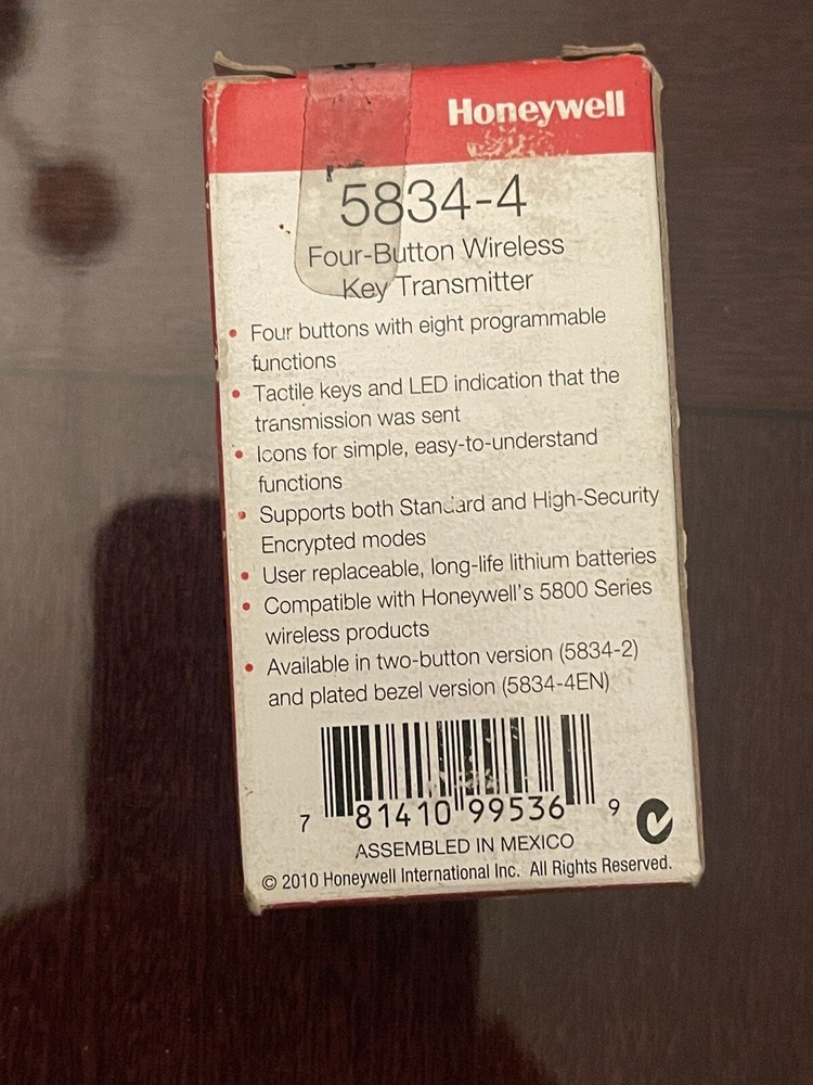 Honeywell 5834-4 4 Button Remote Control - Black