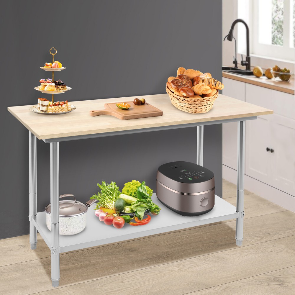 Oak Wood Top Work Table Workbench Work Table with Undershelf 500kg Load Capacity