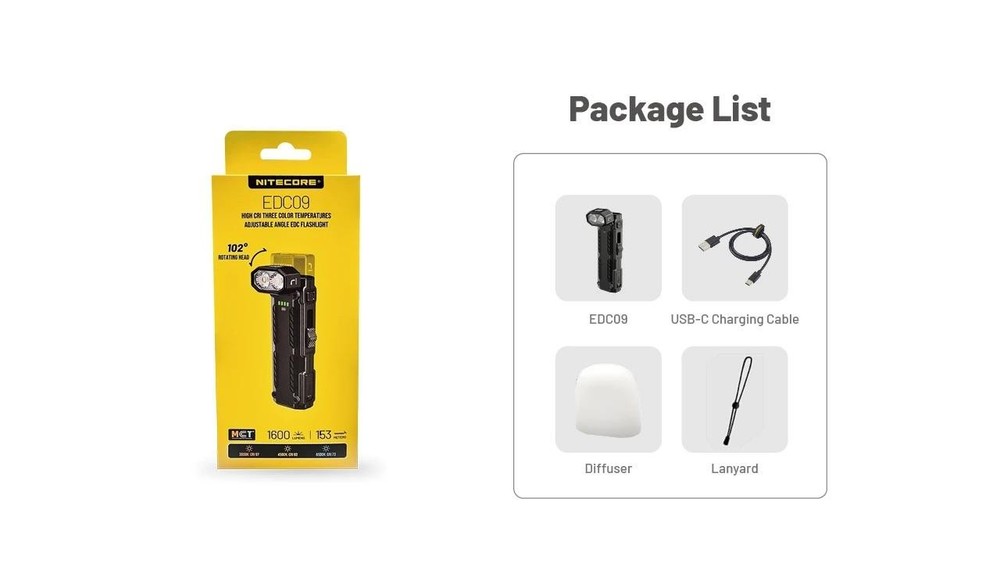 Nitecore EDC09 EDC Flashlight High CRI Three Color Temperatures Adjustable Angle