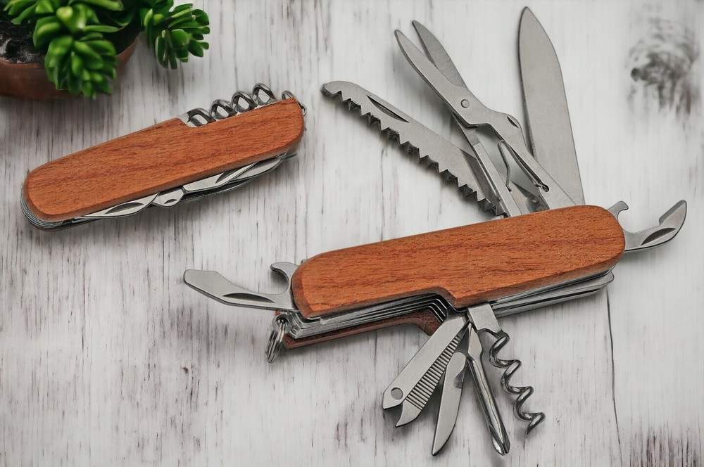 Multi-Function Camp Army Knife | 3.5" Wood Handle Engrave Multi-Tool