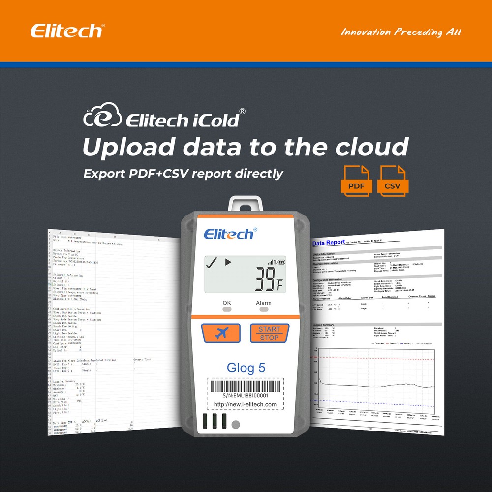 Elitech IOT Temperature Data Logger 4G Single-Use 30 Days PDF/CSV Report Glog-5T