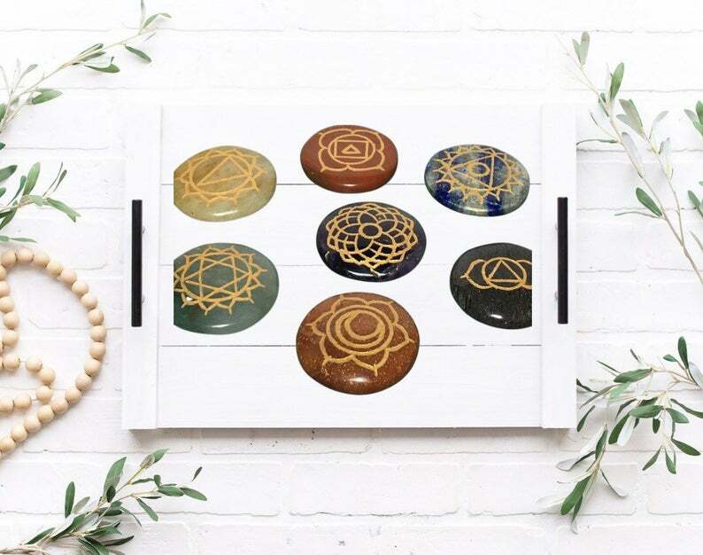 Chakra Disc Set, 7 Chakra Stones ,Chakra Grid Set,Engraved Disc Set, Chakra