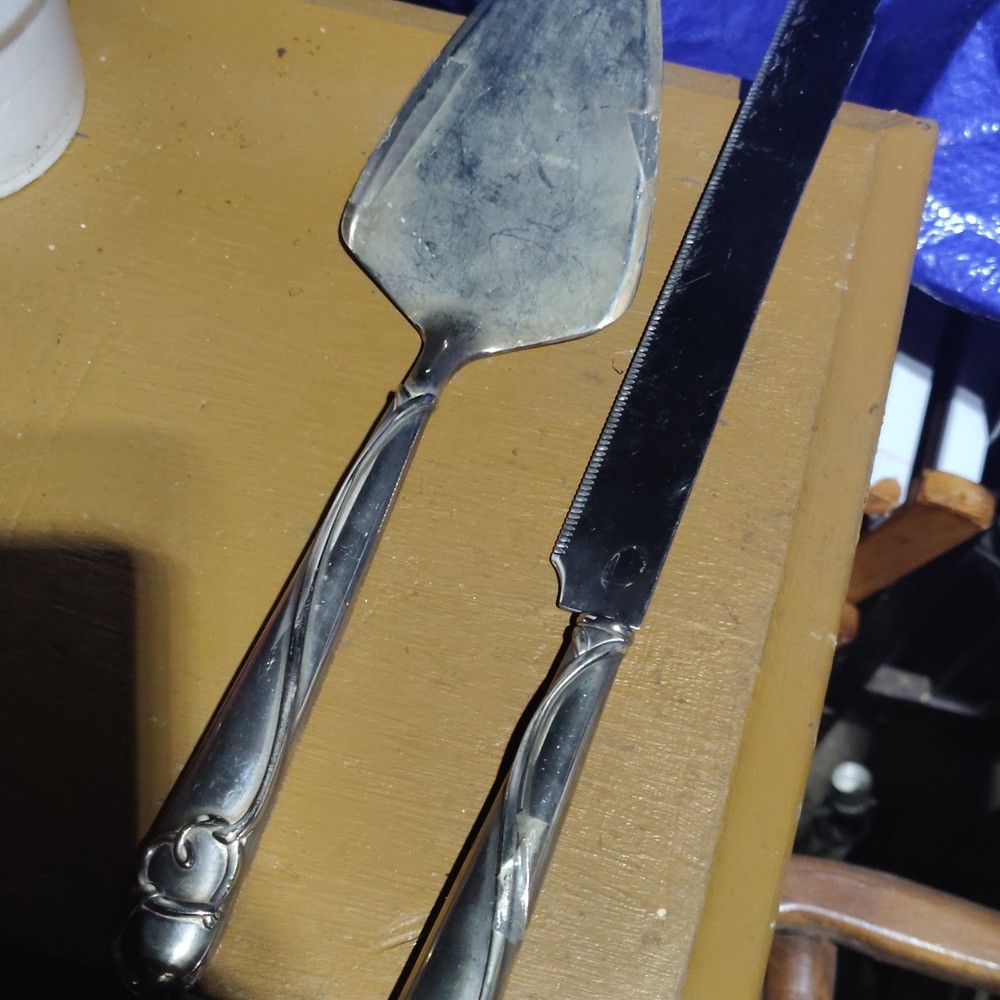 Lenox Silver Metal Cake Knife & Server Set Scroll Handle 2-Piece