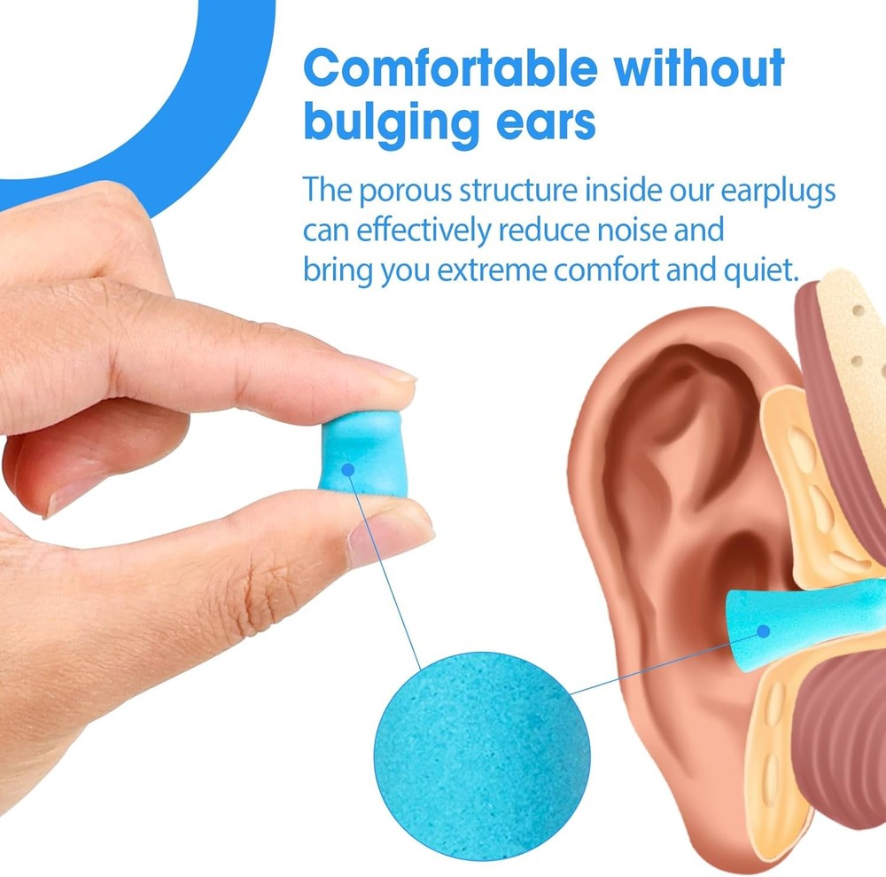 100 Pairs Foam Earplugs 32 dB Noise Reduction Soft Sleeping Snoring Study Work