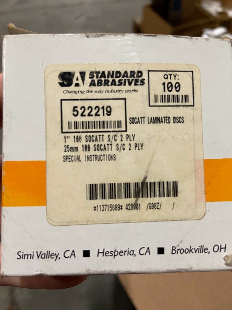 1" 100 Grit Socatt S/C 2 Ply Sanding Disc