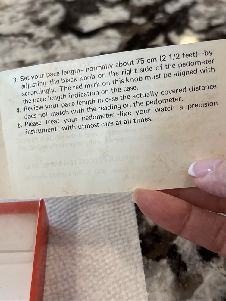 VINTAGE HEUER PEDOMETER REF. 600 MILES ORIGINAL BOX & INSTRUCTIONS