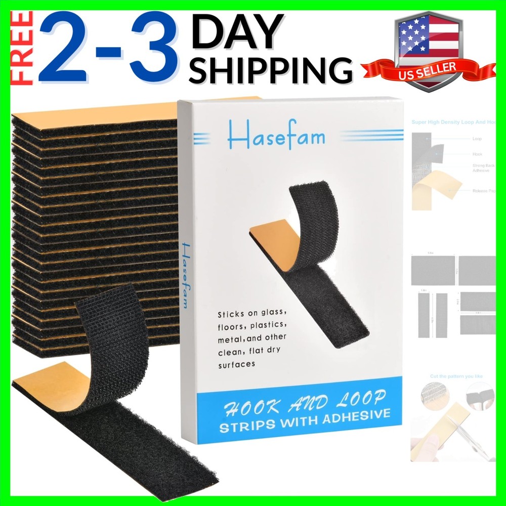 24 Sets 1x4in Hook and Loop Strips with Adhesive,Double Sided Reclosable Stro...