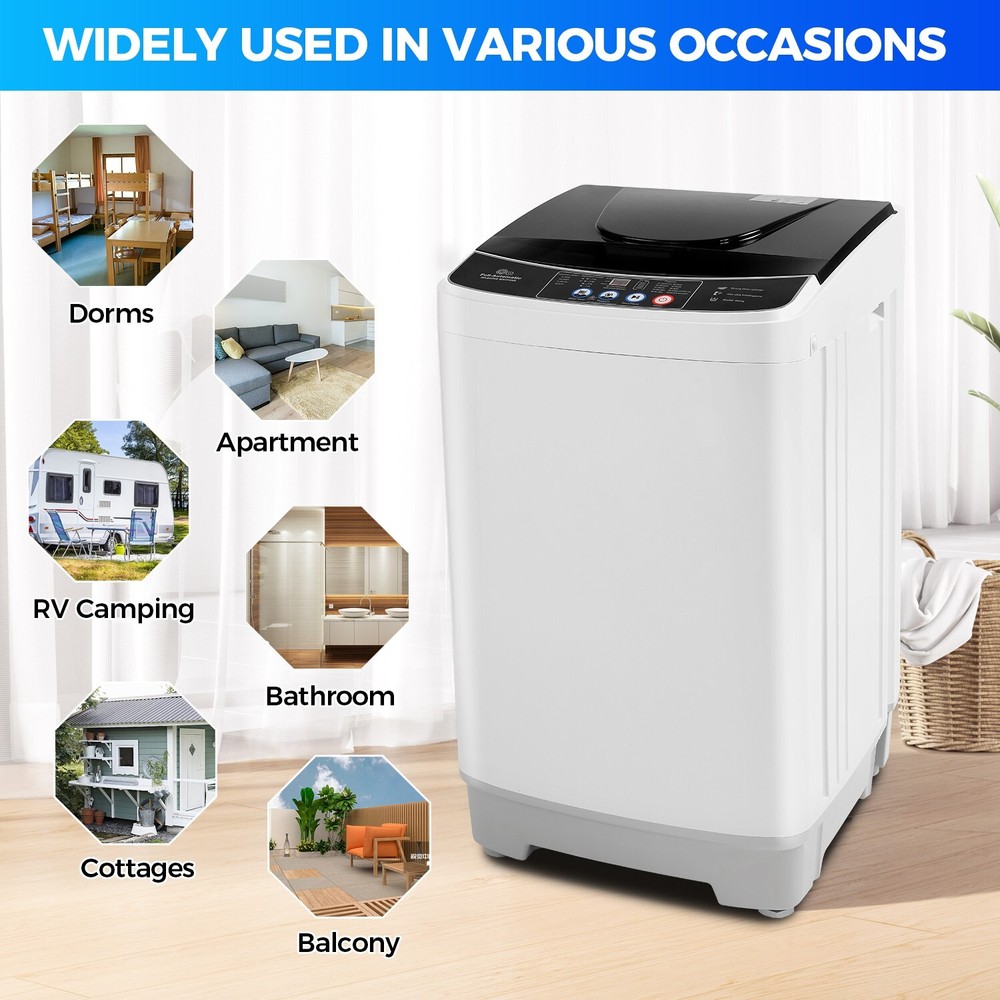 20lbs Full-Automatic Washing Machine with 10 Program Drain Pump Portable Washer-