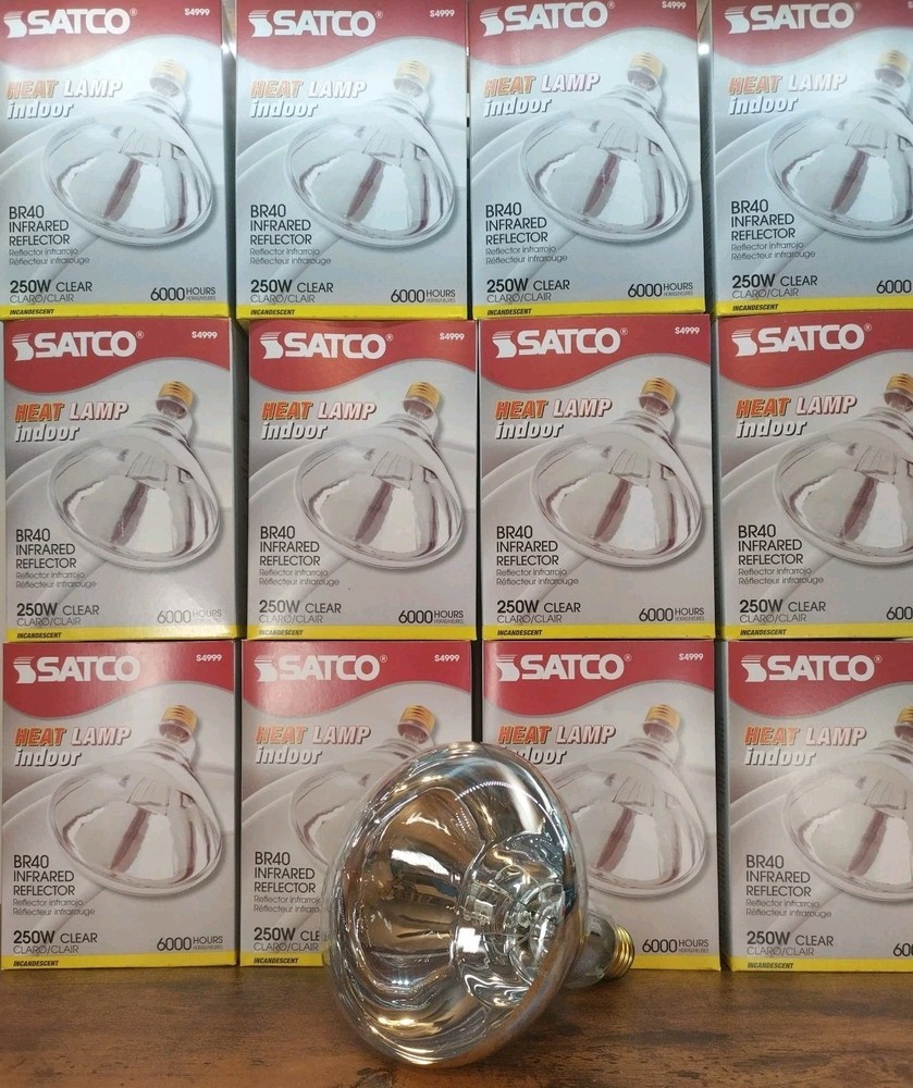 12 Pack  Satco S4999 250W R40 Dimmable Clear Heat Lamp Light Bulbs