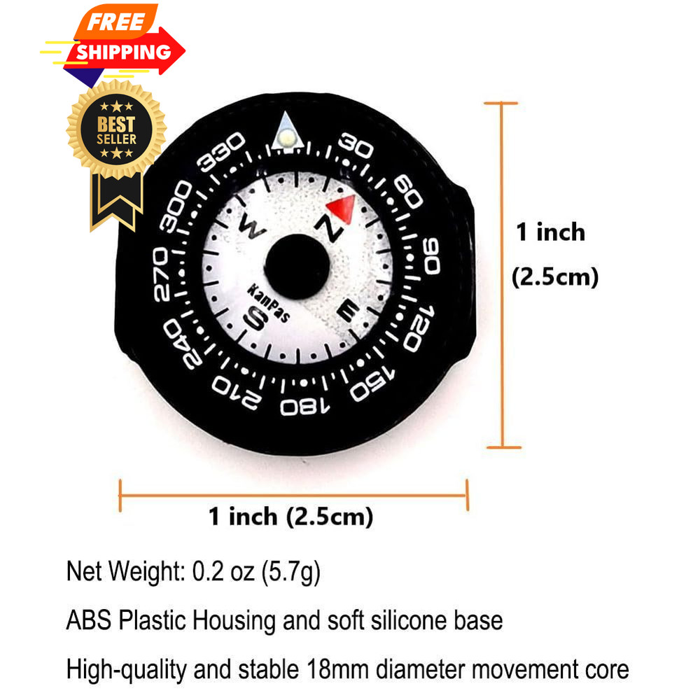 KanPas Mini Button Map Compass with Turnable Bezel for Watchband 25mm, Black