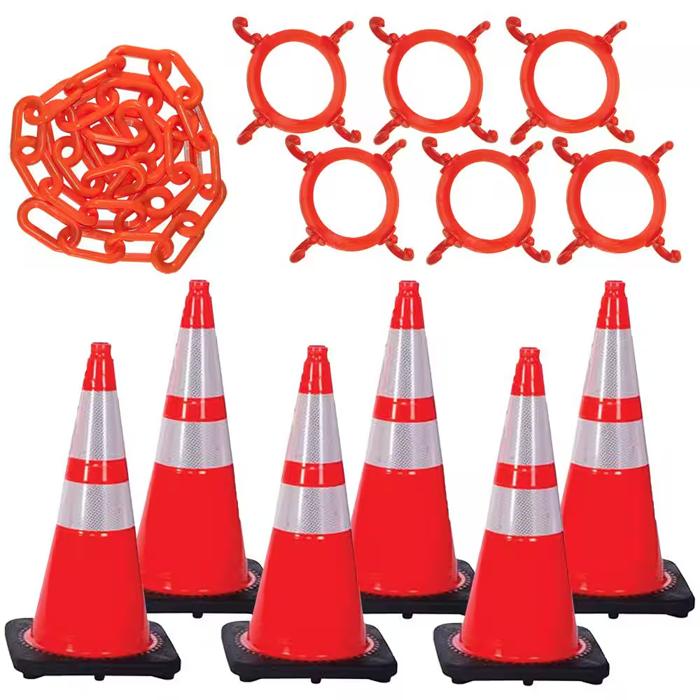 28 In. Traffic Orange Reflective Cone and Chain Kit