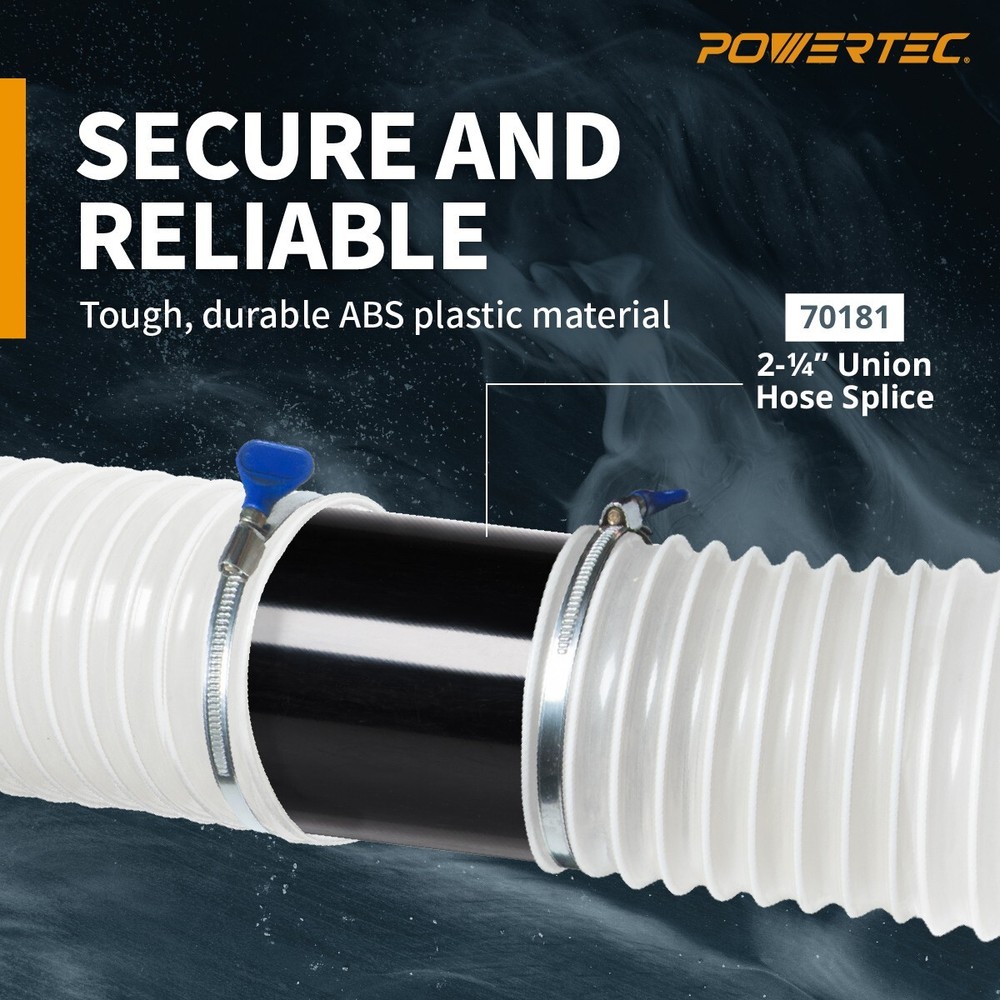 POWERTEC 2-1/4” Adapter Union & 2-1/2" Hose Splice, Black (70181)