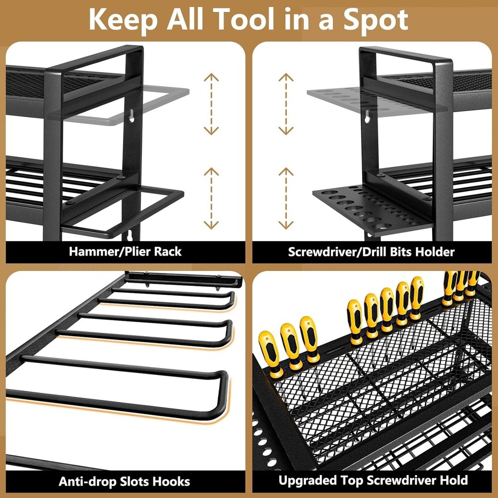 Wall Mount Power Tool Organizer Drill Hanger 4 Layer Tools Storage Shelf Garage