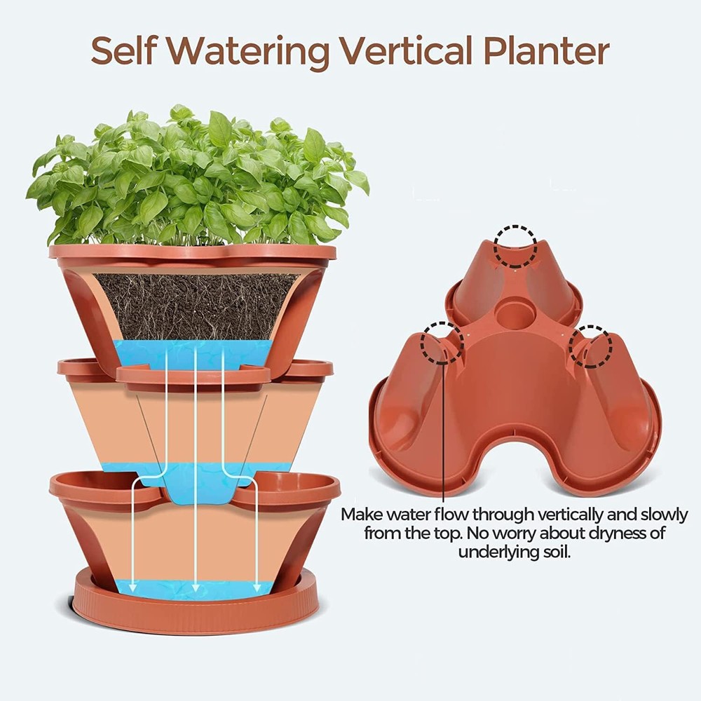 5 Stackable Plastic Strawberry Planter Pot, 1 Base w/Wheels, 1 Shovel, 5 Markers