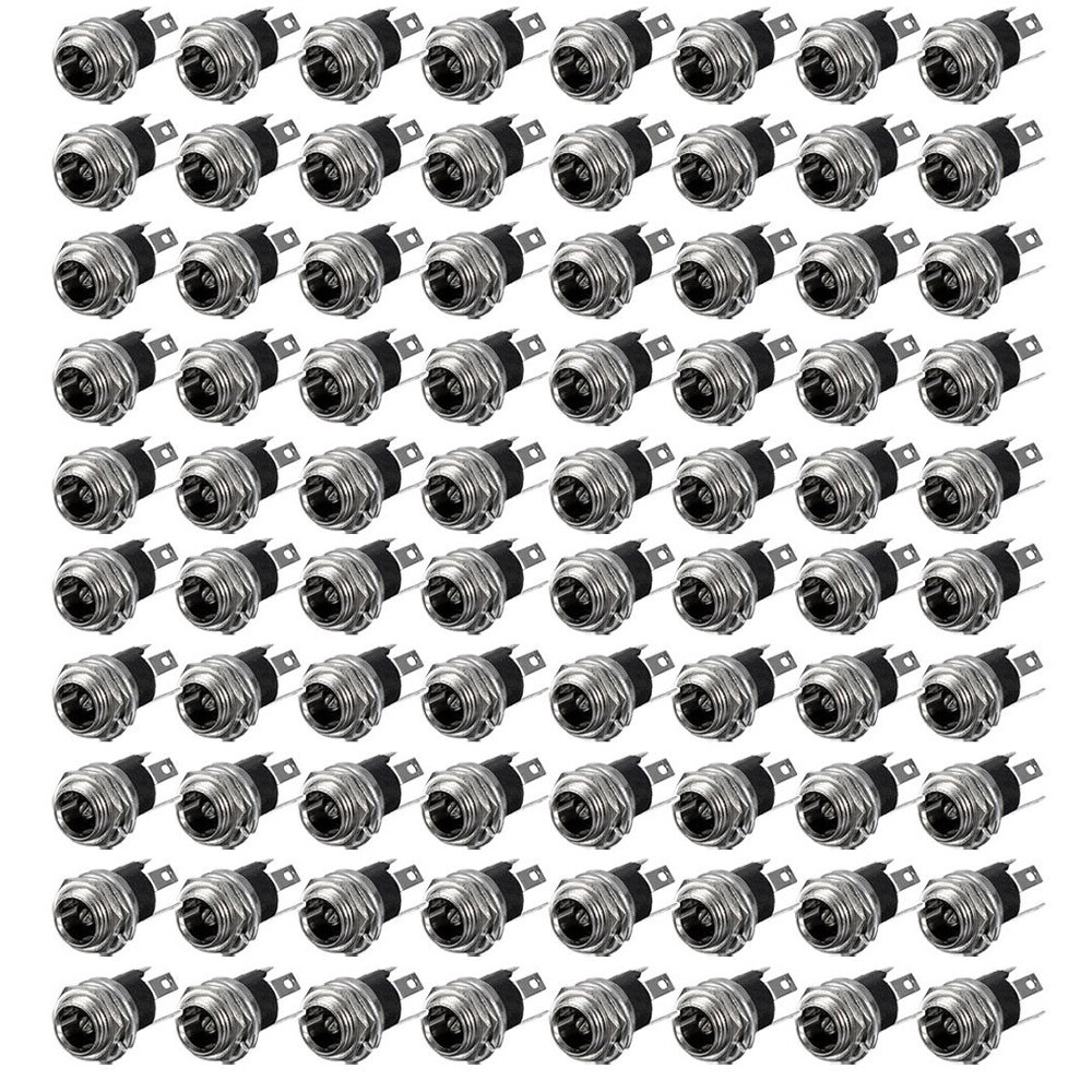 80xDC Power Socket Mount With Threaded Nut Panel Connector 3-Pin 5.5 x 2.1mm
