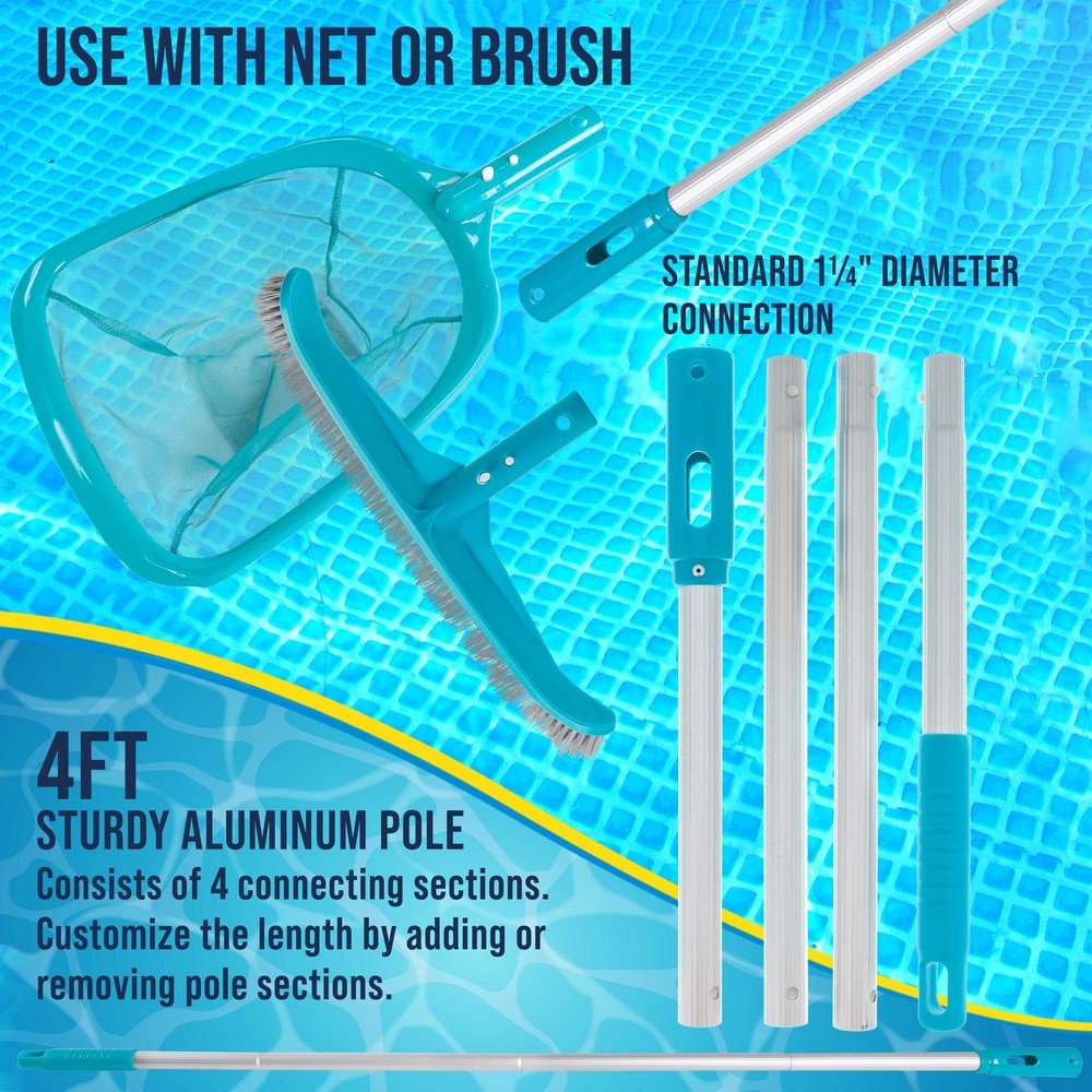 Pool Maintenance Kit with Leaf Skimmer Net, Brush & Adjustable Telescopic Pole