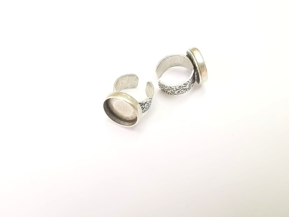 Round Antique Silver Ring Blank Setting, Cabochon Mounting Adjustable Resin Ring