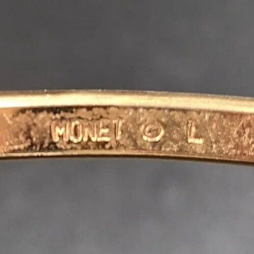 Monet Gold Tone Bangle Bracelet Etched Design Signed