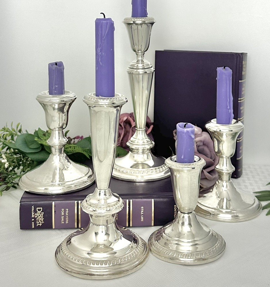 Sterling Silver Candlesticks Mixed Makers Weighted Candle Holders Lot 5