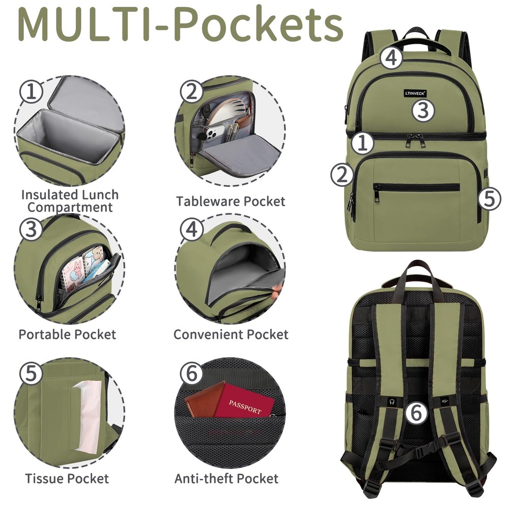 Cooler Backpack,Insulated Backpack Leakproof Medium-Large, Green