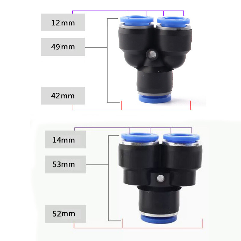 Plastic Y-type Tee Air Push in Fitting 3-Way Quick Pneumatic Connector Equal Ø