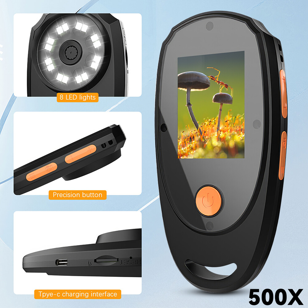 2MP Microscope Digital Fixed Focus 2.0 inch IPS Color Screen 500x Magnification