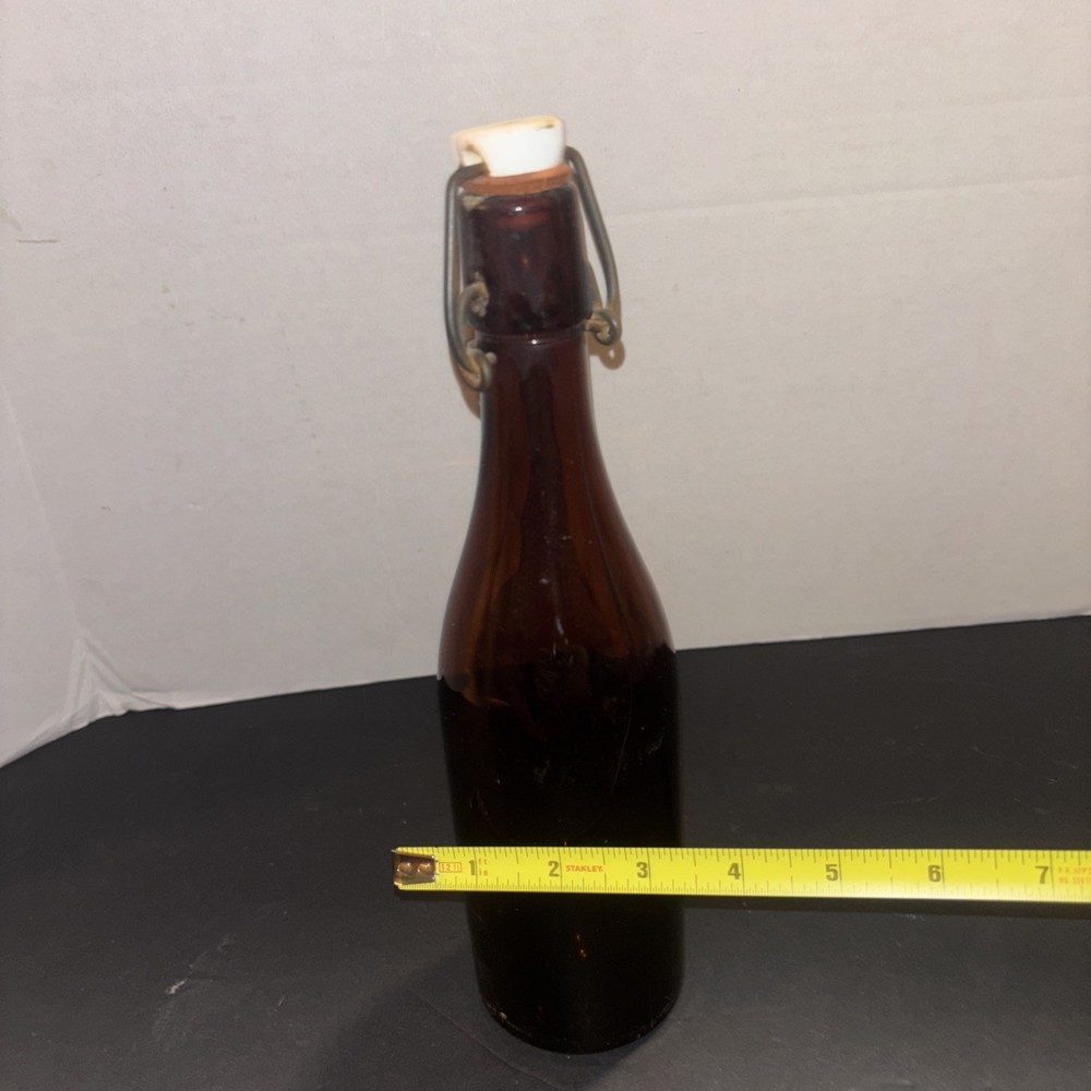 Vintage Wire Snap Amber Beer Bottle