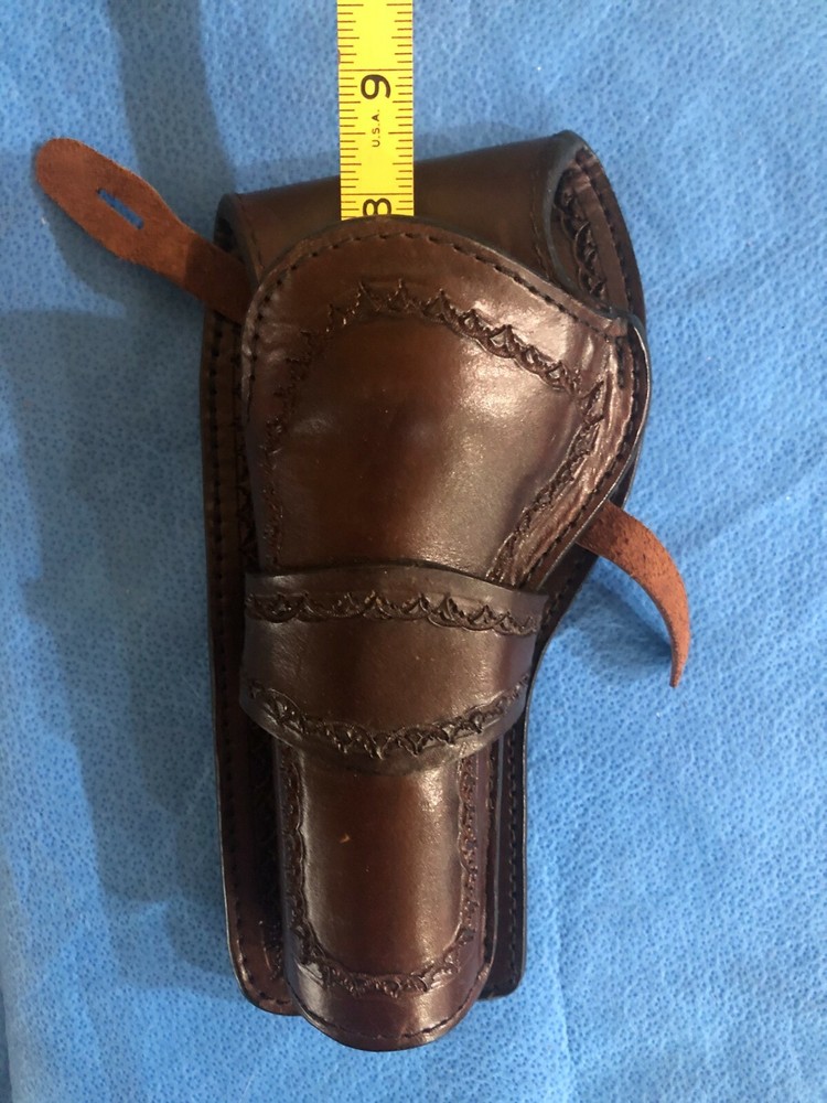 3D Brown Hand Tooled Border Design Leather Left & Right Hand Holster Set