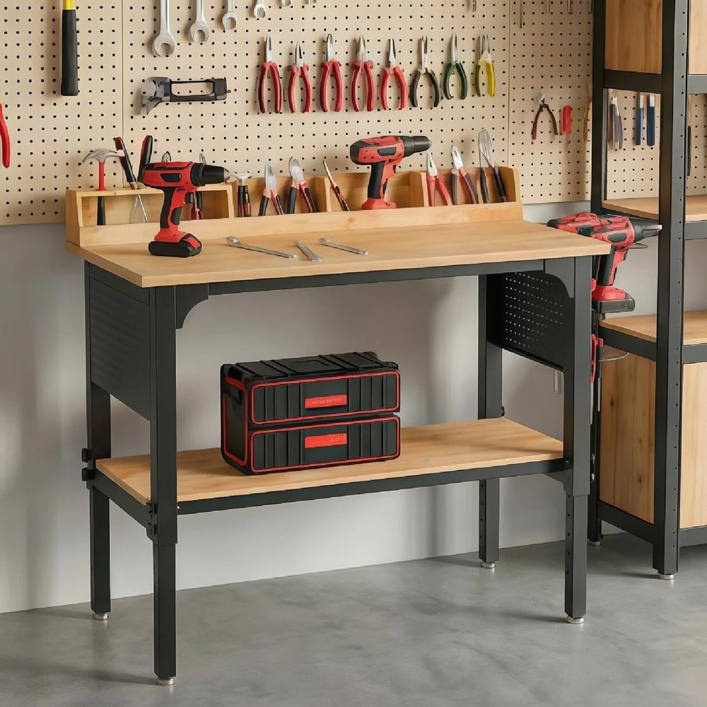 Workbench Adjustable Height Heavy Duty Work Bench with Storage, 2200 LBS Load...