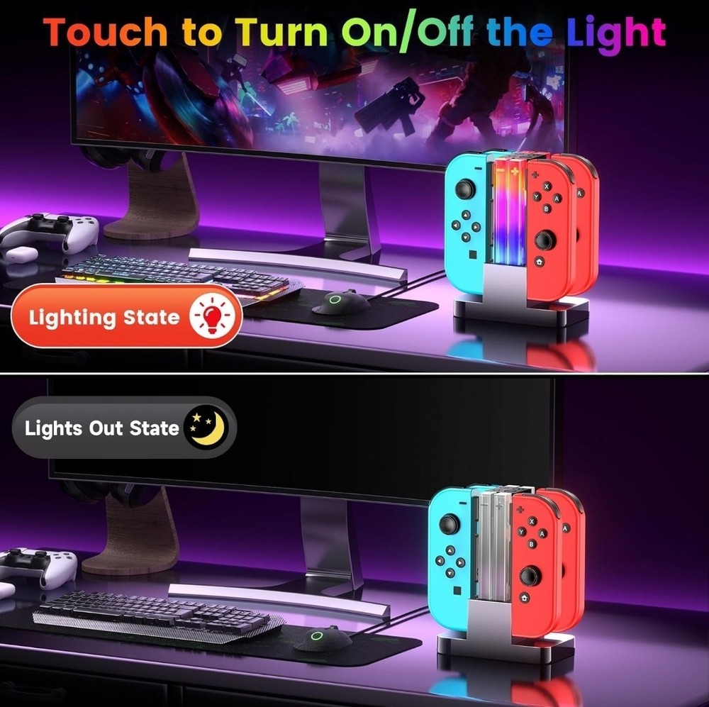 Switch Controller Charger Dock, for Joycons & OLED Model with 6 RGB Light Mode